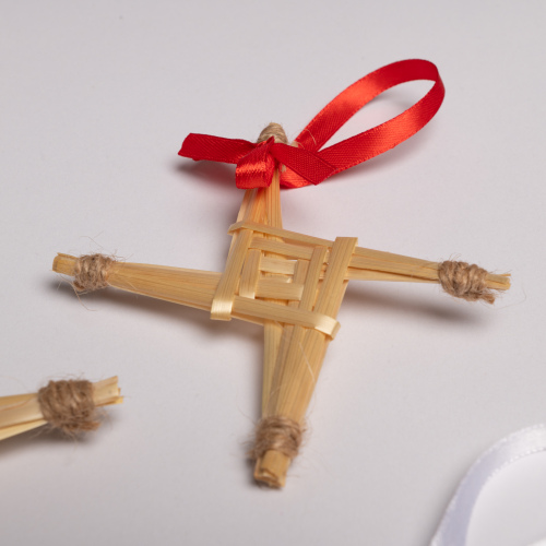 St Brigid's Day Cross - Imbolic Sabbat Altar Decoration With RED RIBBON