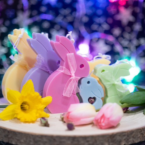 Ostara RABBIT FAMILY Candle Set - WITH Hidden Gemstone Core - Hand Poured Easter Gifts