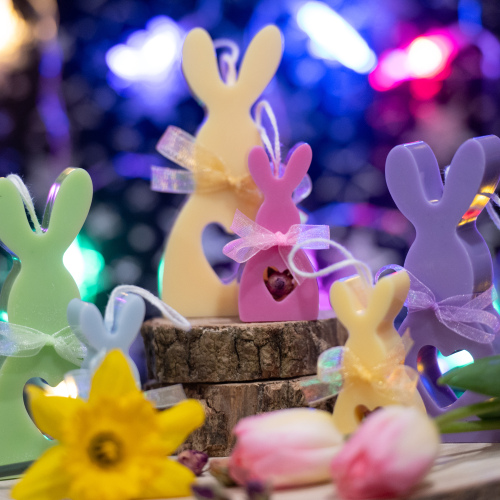 Ostara RABBITS Candle Set - WITH Hidden Gemstone Core - Hand Poured Easter Gifts