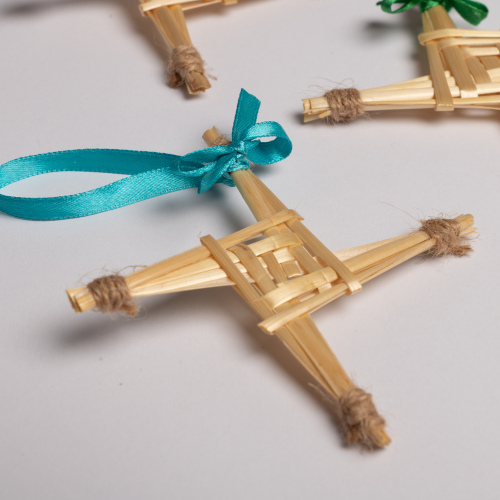 St Brigid's Day Cross - Imbolic Sabbat Altar Decoration With TEAL RIBBON